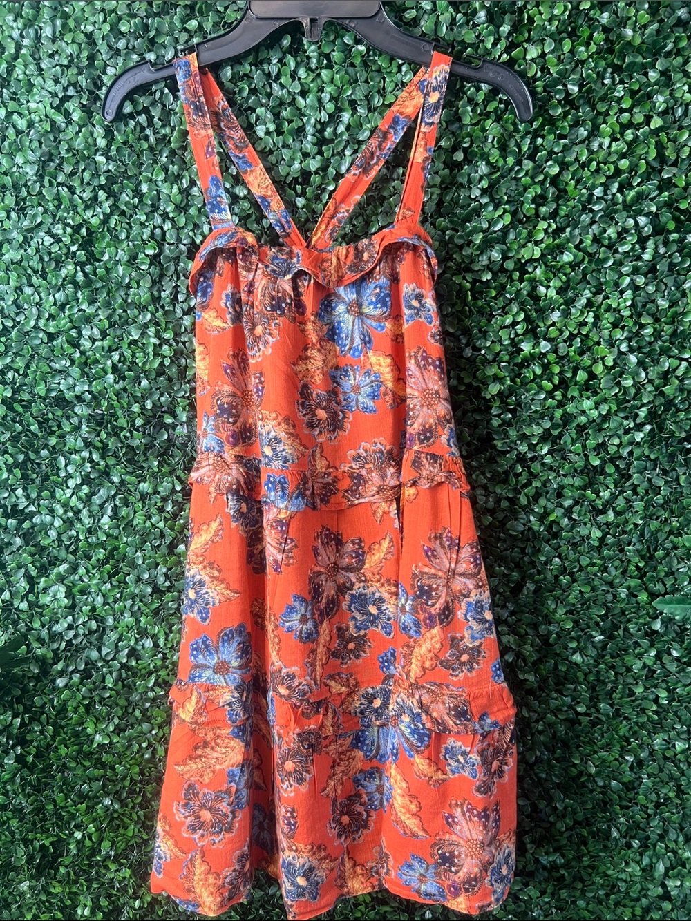 Old Navy Orange Floral Sundress with Blue Accents